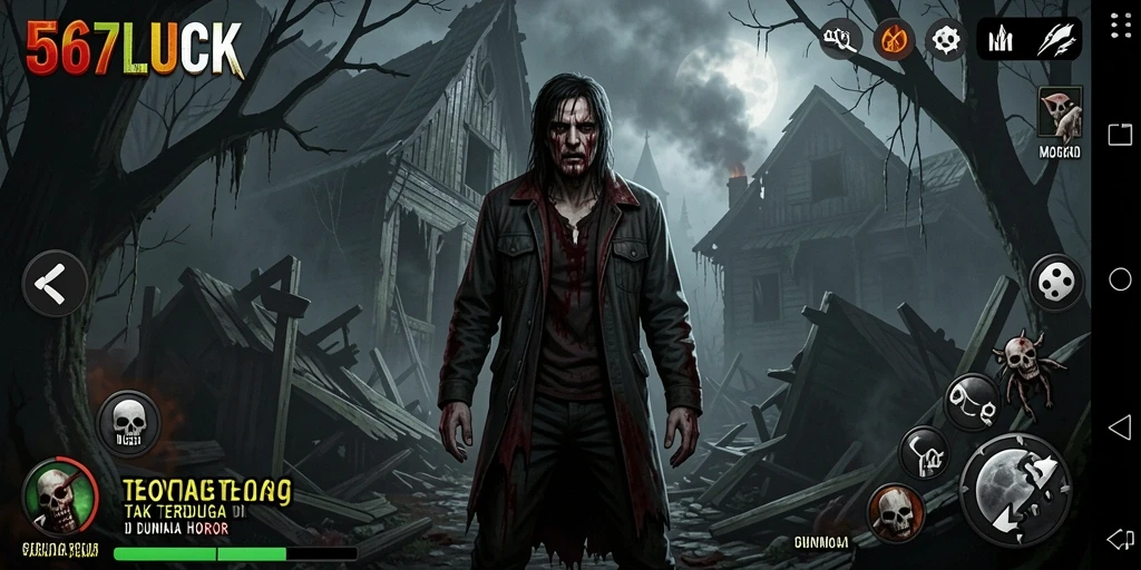 Tampilan gameplay menakutkan di dalam 567LUCK dengan suasana horor maksimal.