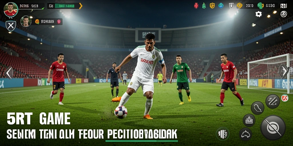 Screenshot gameplay 5RT menampilkan aksi seru di lapangan sepak bola.