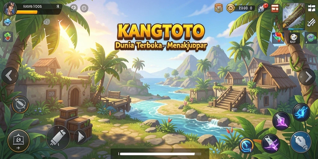 Screenshot gameplay KANGTOTO menunjukkan dunia terbuka yang luas dan grafis menawan.