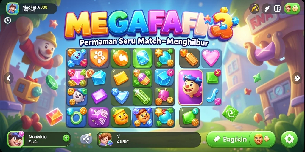 Screenshot gameplay <strong>MEGAFAFA</strong> menampilkan kombinasi permata yang menarik.