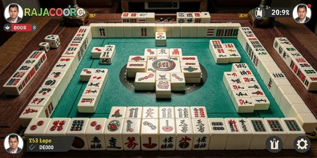 Tampilan utama gameplay RAJACORC dengan desain Mahjong yang menawan.