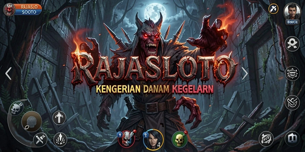 Tangkapan layar menunjukkan atmosfer menyeramkan dari gameplay RAJASLOTO.
