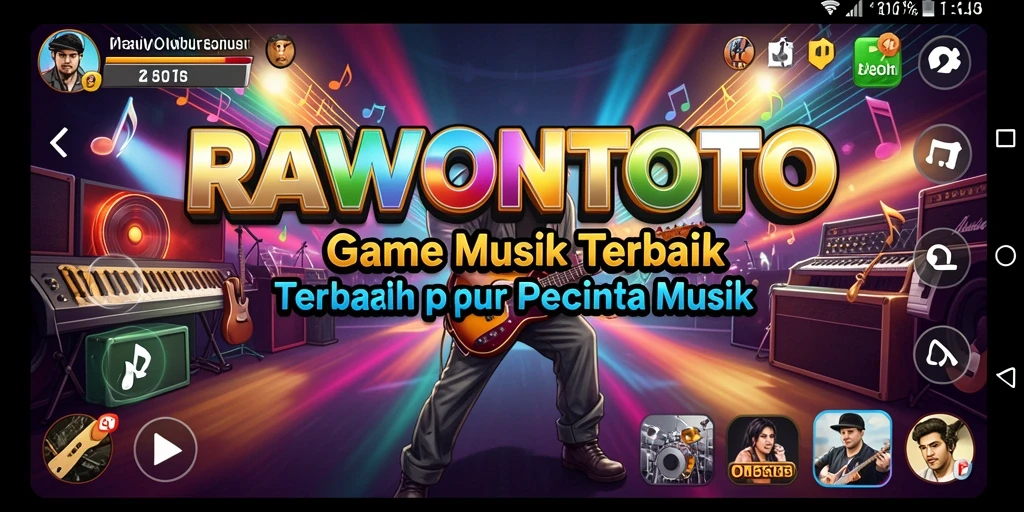 Tampilan gameplay RAWONTOTO yang menarik dengan aksi musik yang dinamis.