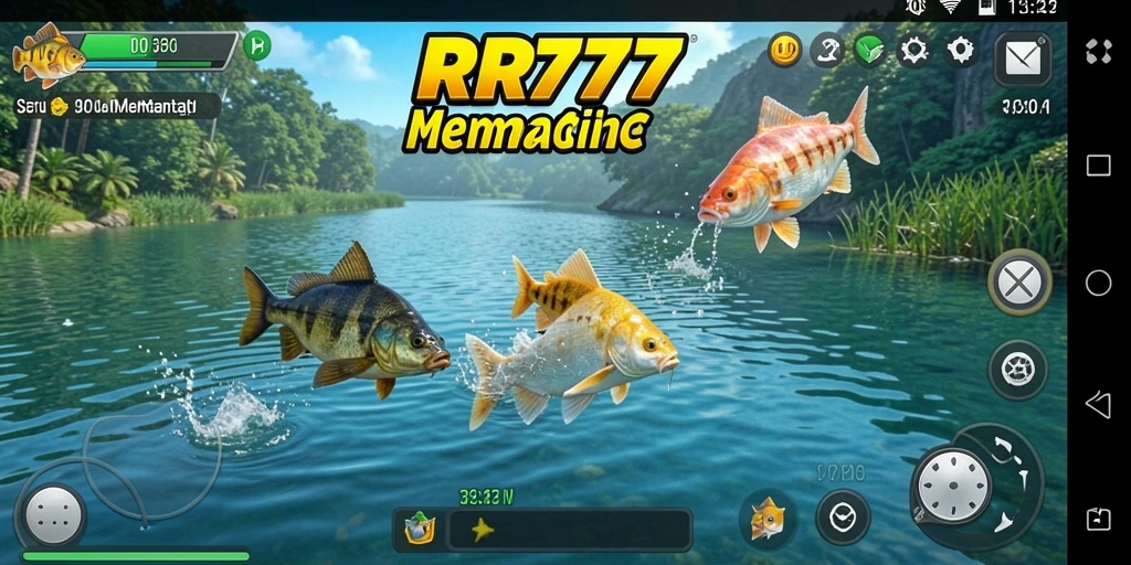 Screenshot gameplay RR777 yang menunjukkan aksi memancing yang seru.
